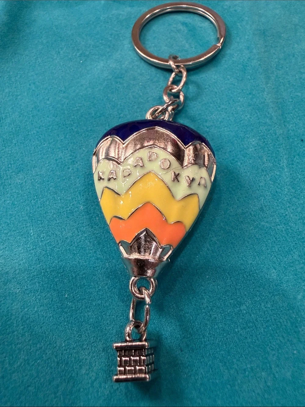 Hot Air Balloon Enamel Keychain - Blue, Yellow & Orange